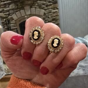 Coro Black and Gold Cameo Earrings